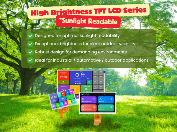 High Brightness TFT LCD Display, Sunlight Readable Display