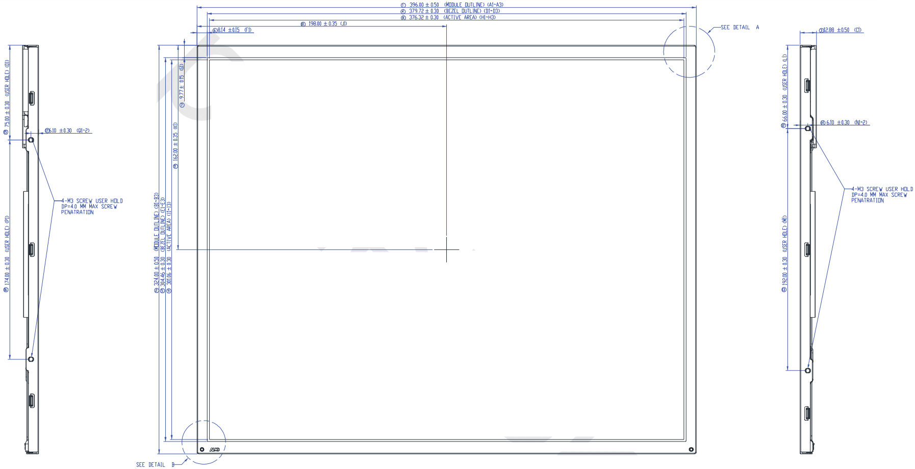 Drawing of 19 inch Industrial LCD Display