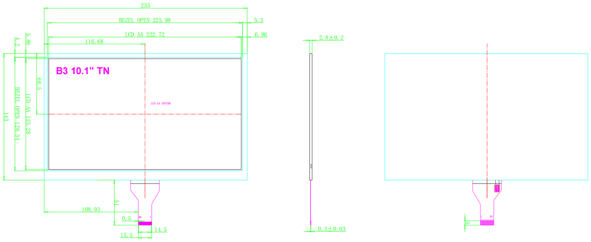 Drawing of 10.1 inch TFT LCD