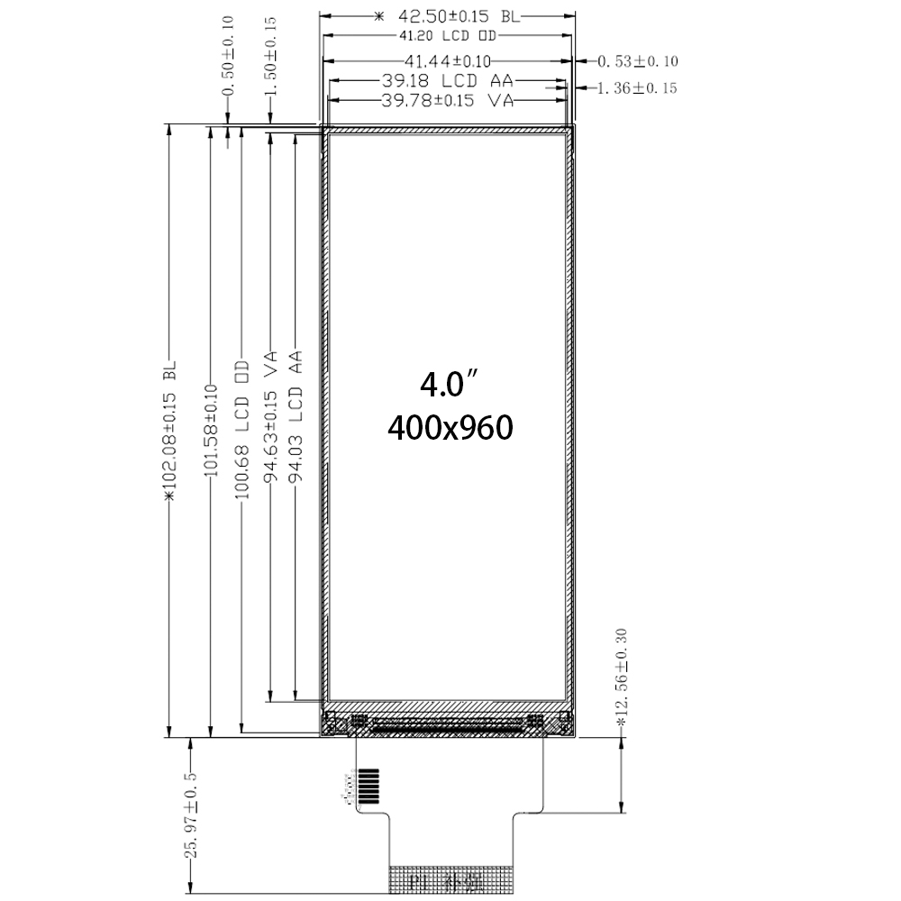 4 inch 400x960 Stretched Bar LCD Display