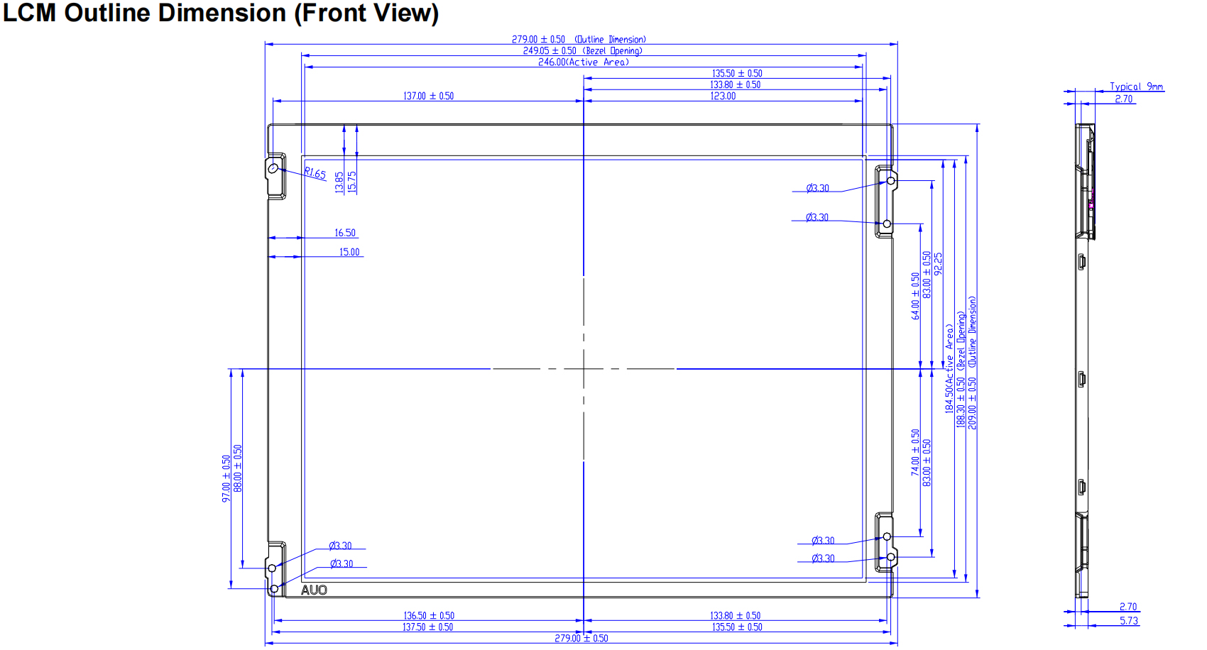 Drawing of 12.1 inch 800x600 Industrial LCD Panel