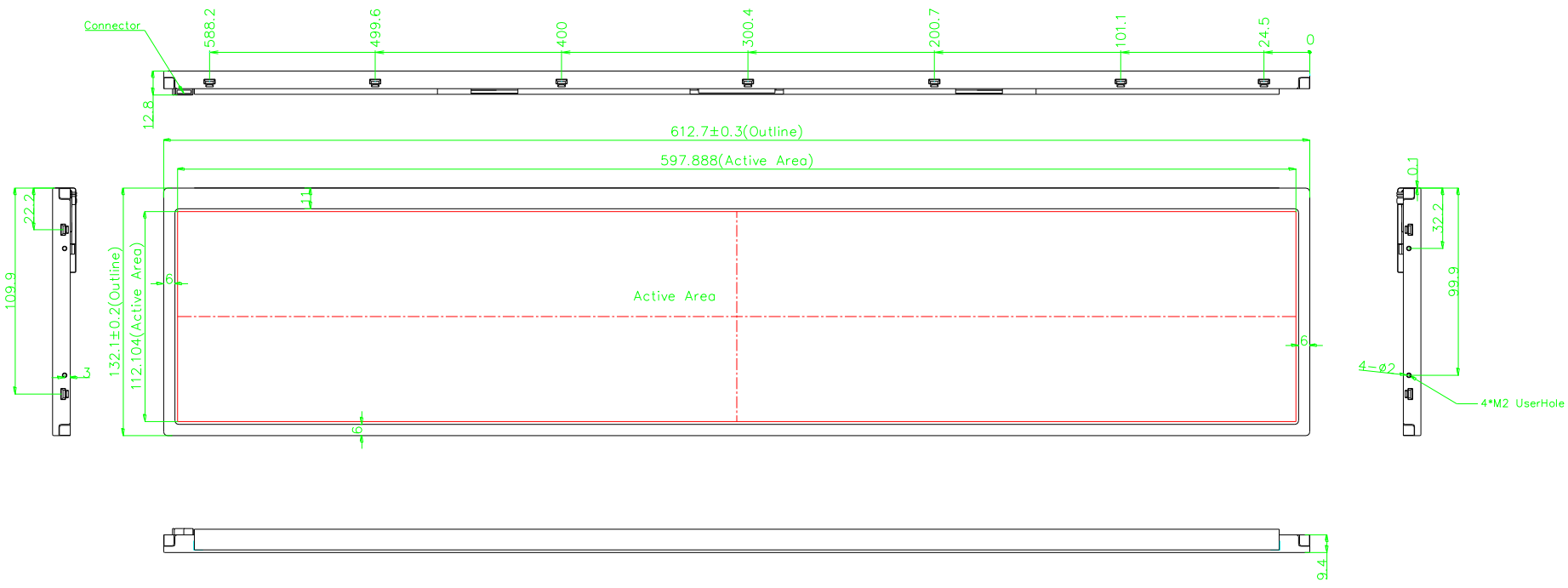 Drawing of 24 inch bar lcd display