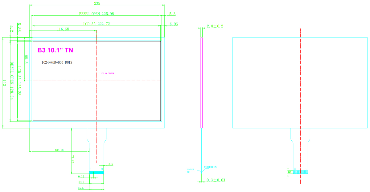 Drawing of 10.1 inch LCD Screen