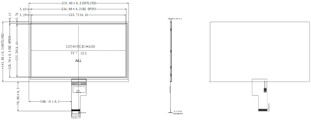 Drawing of 10.1 inch LCD Panel