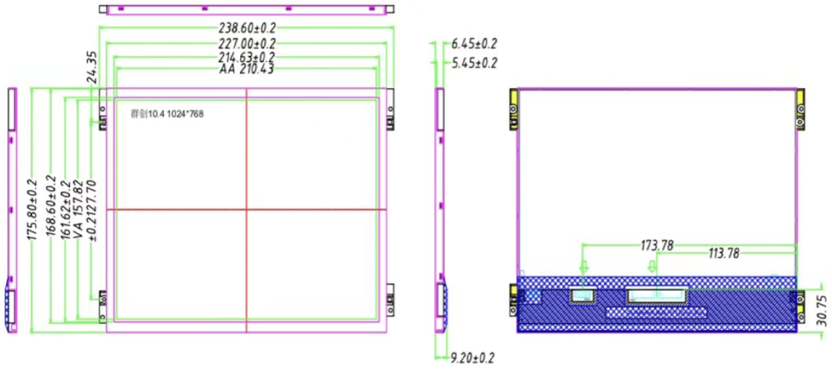 Drawing of 10.4 inch LCD Display