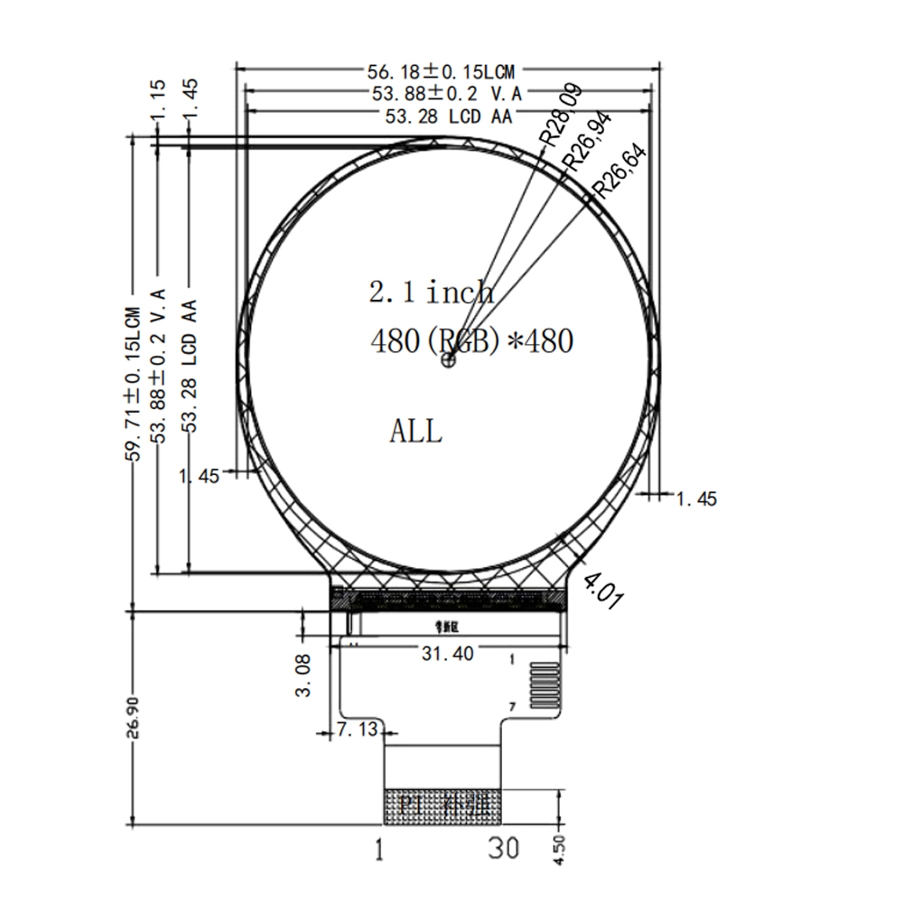 2.1 inch Round Type TFT LCD