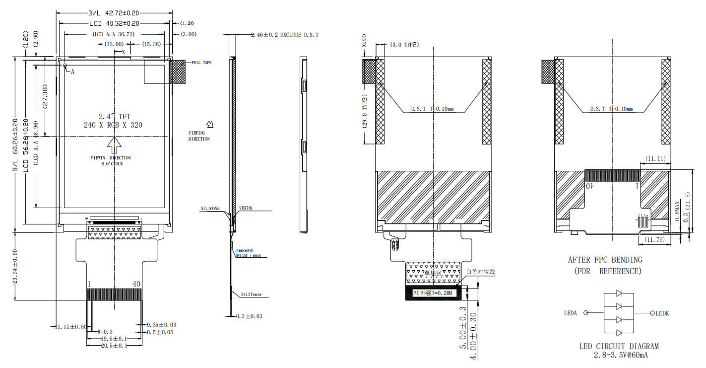 2.4 inch TFT Display Product Drawing