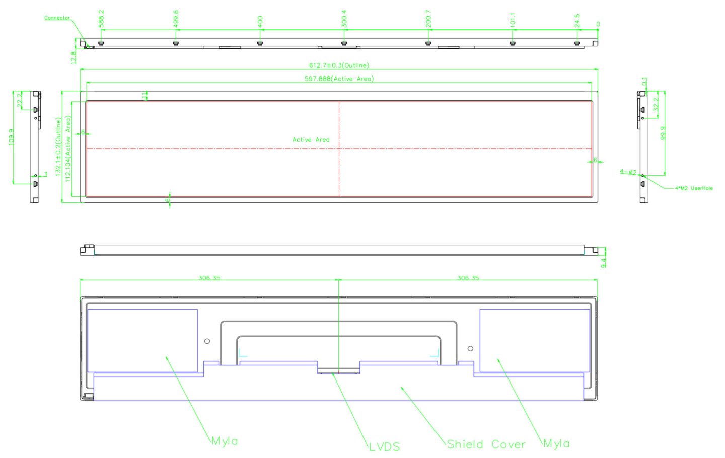 24 inch Stretched Bar LCD Screen Product Drawing