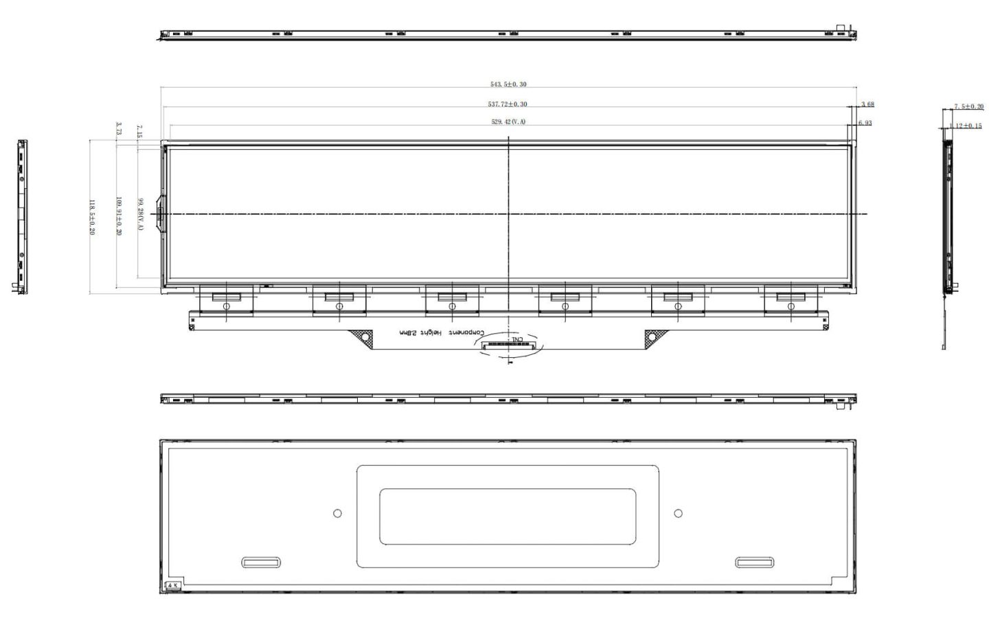 21.2 inch Stretched Bar LCD Display Product Drawing