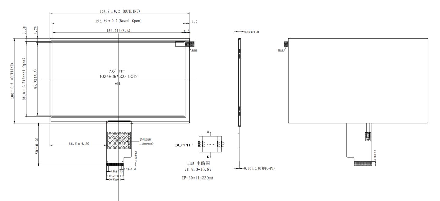 7 inch LCD Panel Product Drawing