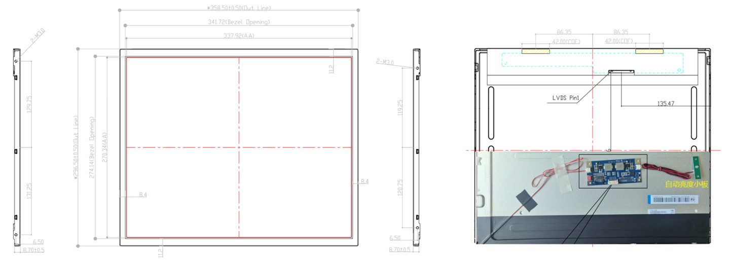 17 inch LCD Display Product Drawing