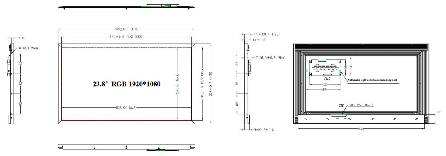 23.8 inch LCD Display Product Drawing