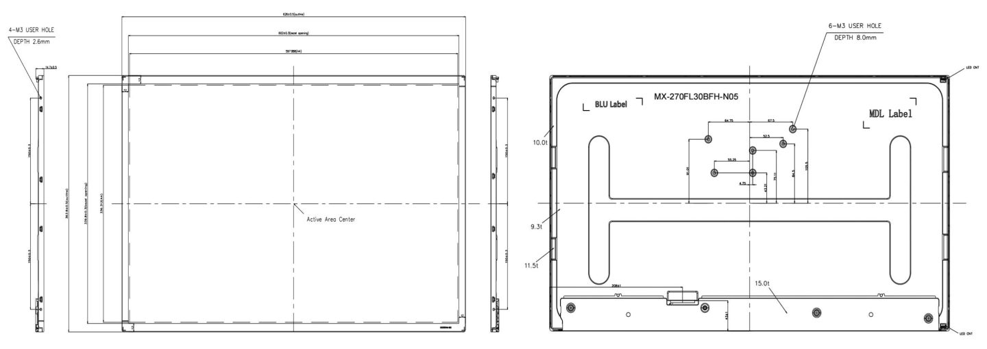 27 inch LCD Screen Product Drawing