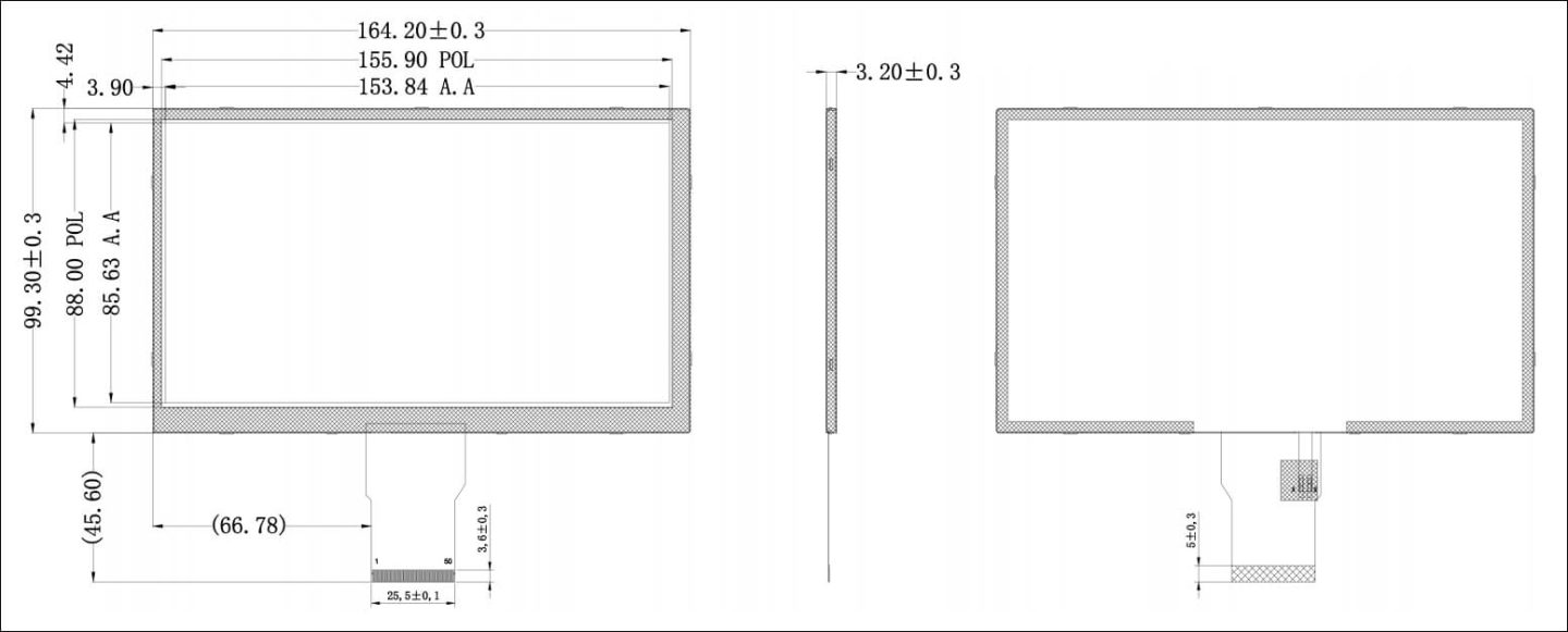 7 inch LCD Display Product Drawing