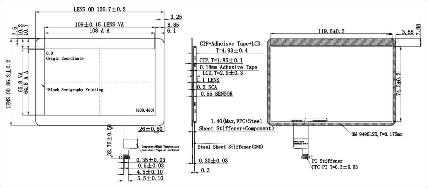 5 inch LCD Touch Screen Product Drawing