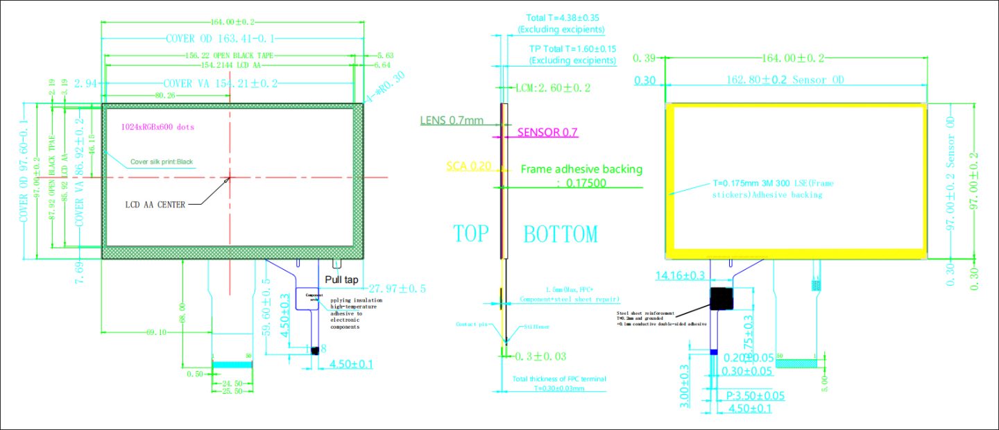 7 inch Capacitive Touch Screen LCD Product Drawing