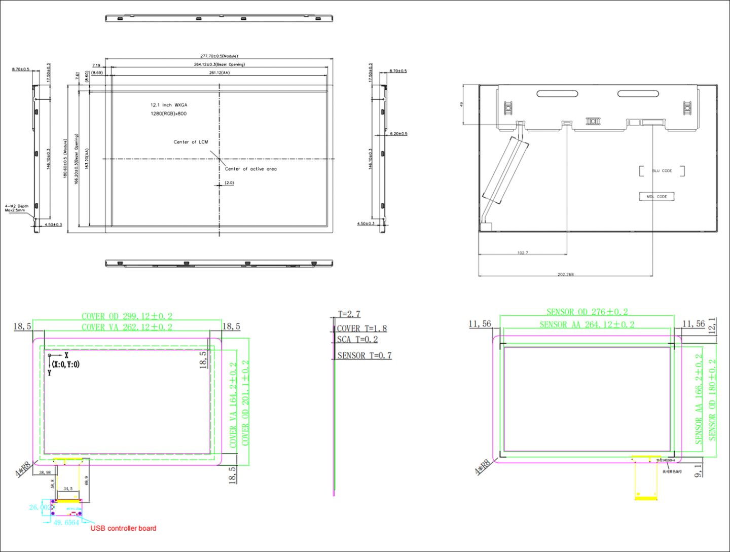 12.1 inch LCD Touch Screen Product Drawing