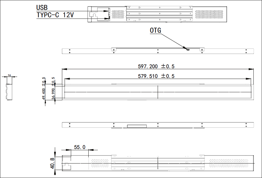 23.1 inch Shelf Edge Display Product Drawing