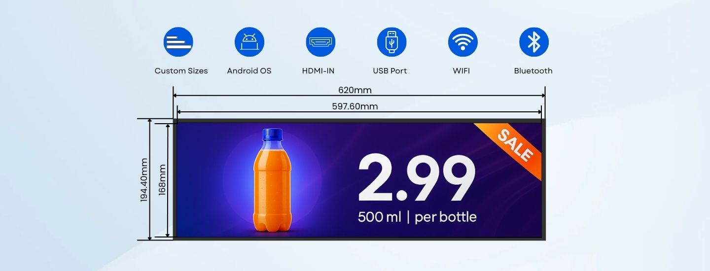 24.5 inch Shelf Top Bar LCD Display 1920x540