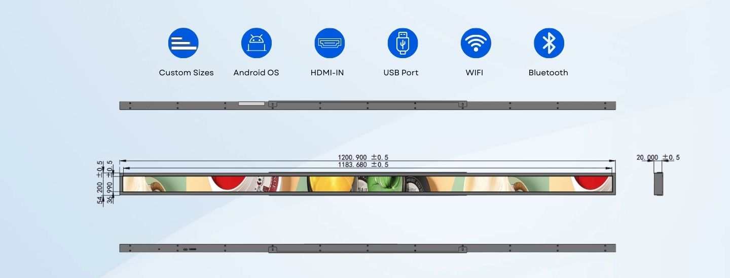 46.6 inch Shelf Bar Type Display 3840x120 resolution