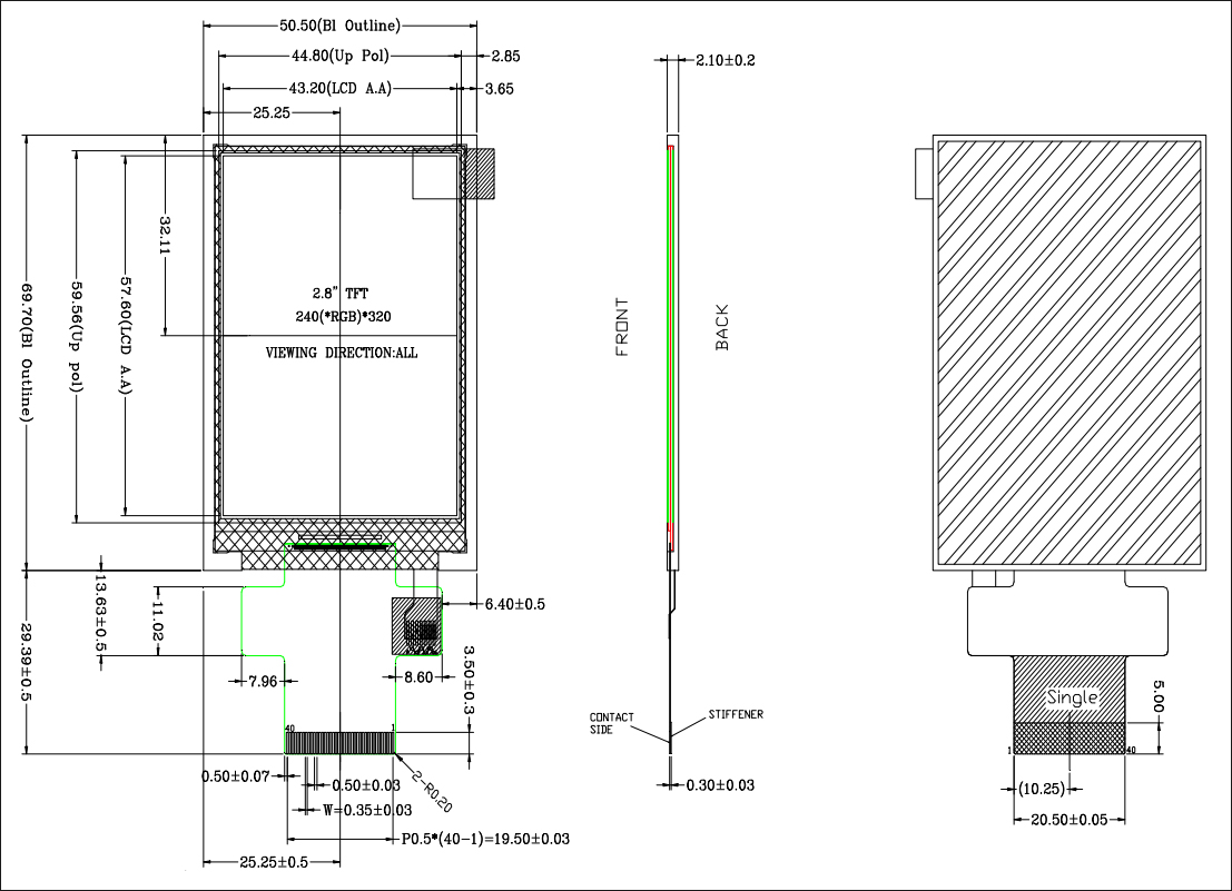 2.8 inch LCD Display Product Drawing