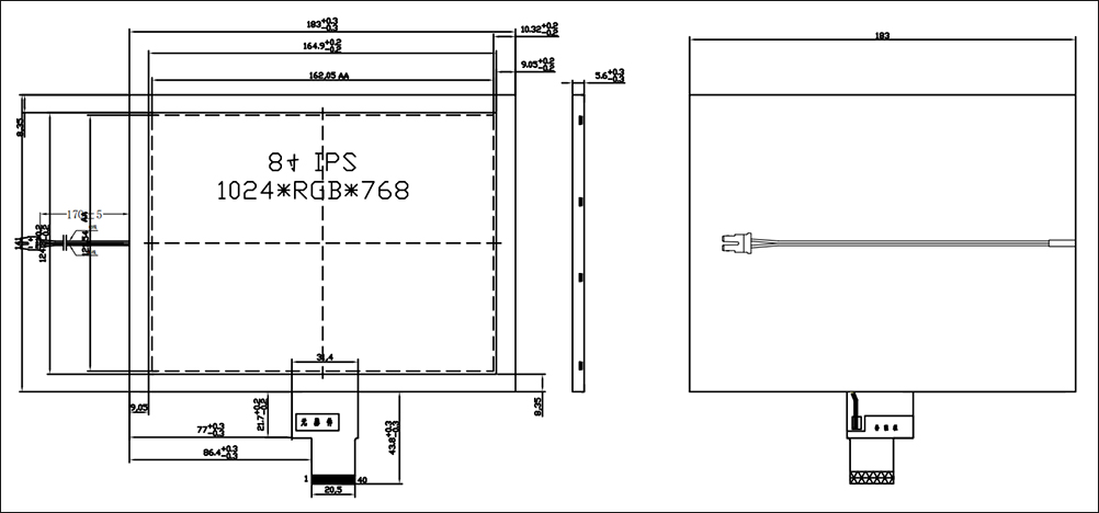 8 inch LCD Display 1024x768 IPS 1000nits LVDS Module