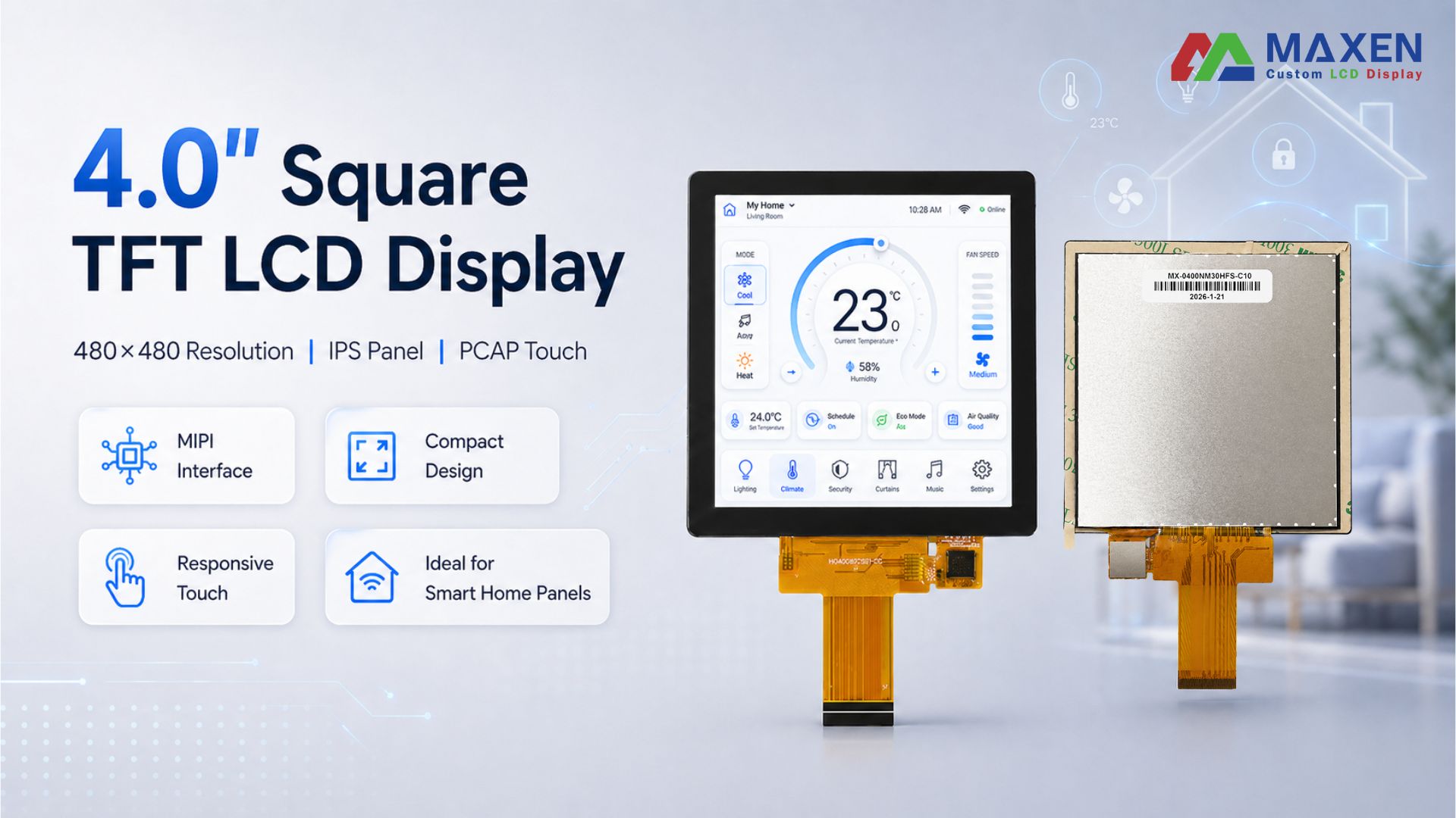 4 inch Square Screen LCD with PCAP Touch Screen