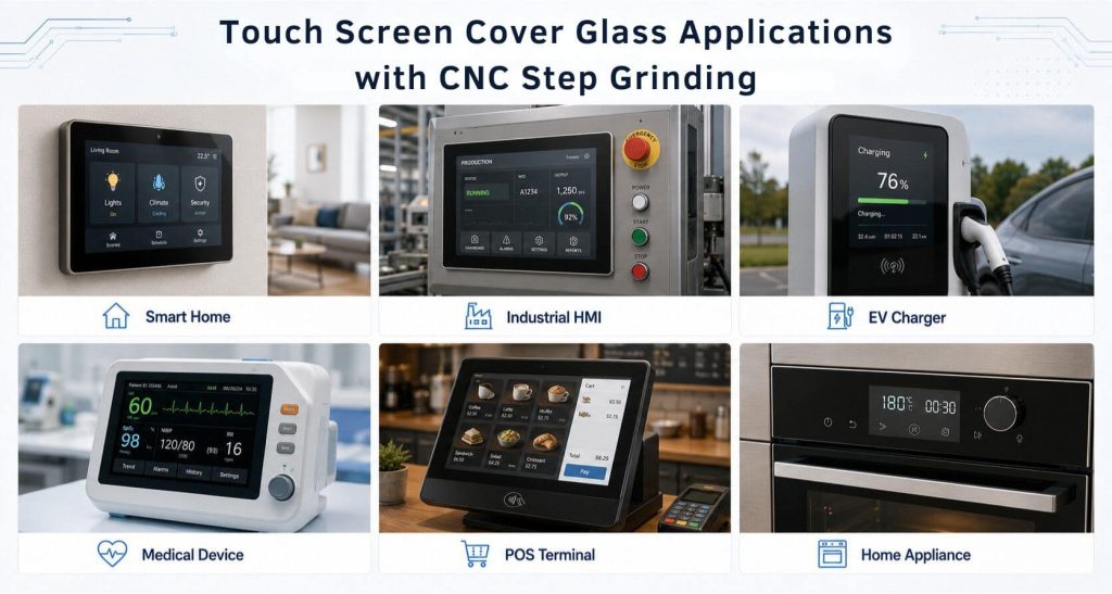 custom touch screen cover glass applications with CNC step grinding