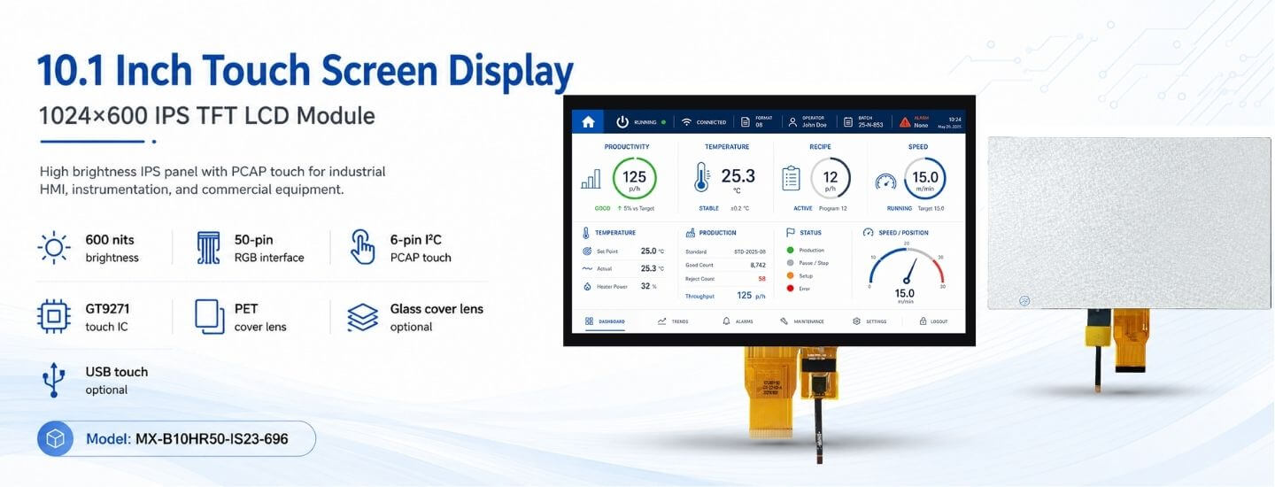 10.1 inch 1024x600 IPS TFT touch screen display