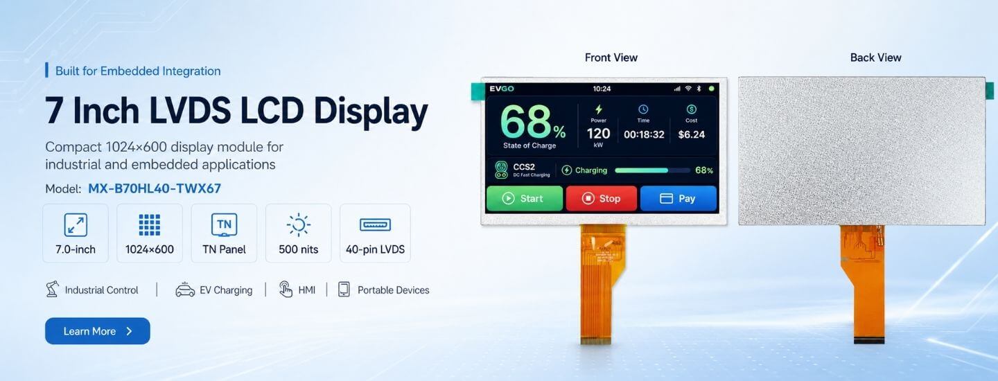 7 inch 1024x600 TN LVDS LCD Display